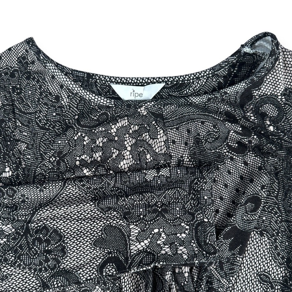 Ripe Maternity Black Lace Print Ruched Side Bodycon Midi Dress 3/4‎ Sleeve
